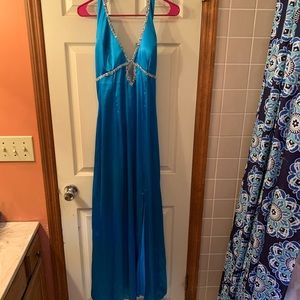 Blue Halter Silver sequined long prom dress